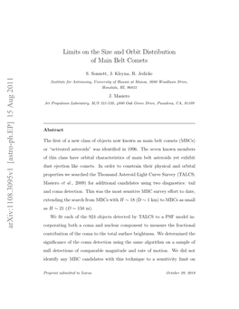 Limits on the Size and Orbit Distribution of Main Belt Comets