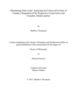 Maintaining Party Unity: Analyzing the Conservative Party of Canada's