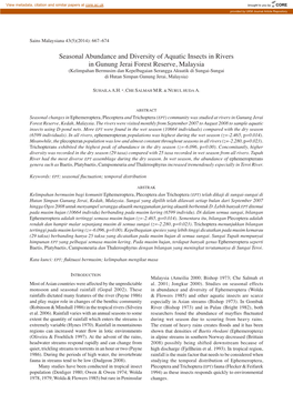 Seasonal Abundance and Diversity of Aquatic Insects in Rivers in Gunung Jerai Forest Reserve, Malaysia