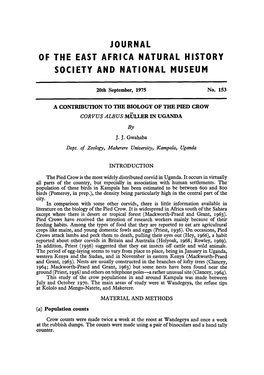 Journal of the East Africa Natural History Society and National Museum