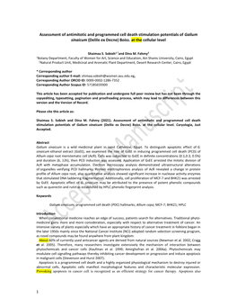 Assessment of Antimitotic and Programmed Cell Death Stimulation Potentials of Galium Sinaicum (Delile Ex Decne) Boiss