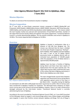 Inter-Agency Mission Report: Site Visit to Ajdabiya, Libya 7 June 2011