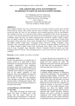 Soil Groups Relative Susceptibility to Erosion in Parts of South-Eastern Nigeria