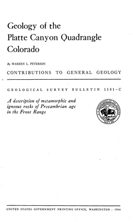 Geology of the Platte Canyon Quadrangle Colorado