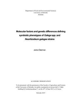 Molecular Factors and Genetic Differences Defining Symbiotic Phenotypes of Galega Spp