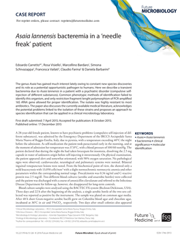 Asaia Lannensis Bacteremia in a ‘Needle Freak’ Patient