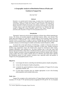 A Geographic Analysis on Distribution Pattern of Parks and Gardens in Yangon City