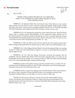 Resolution Closing Hearg on the Proposed Merle Ha Y Commrcia Area Urban Renewal Plan an Adopting Same