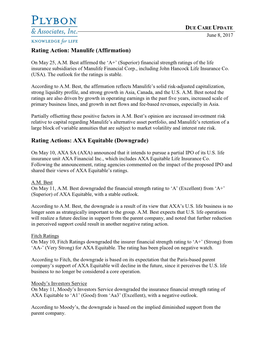 Rating Action: Manulife (Affirmation) Rating Actions: AXA Equitable