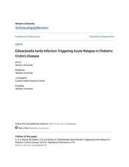 Edwardsiella Tarda Infection Triggering Acute Relapse in Pediatric Crohn’S Disease