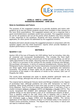 Unit 9 – Land Law Suggested Answers - June 2016