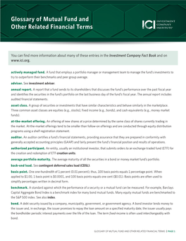 GLOSSARY of MUTUAL FUND and OTHER RELATED FINANCIAL TERMS | PAGE 1 Bond Fund