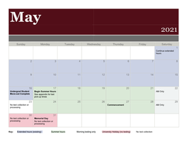 Summer 2021 Testing Schedule 05.13.2021