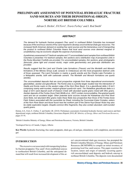 Preliminary Assessment of Potential Hydraulic Fracture Sand Sources and Their Depositional Origin, Northeast British Columbia