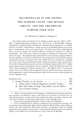 Securities Law in the Sixties: the Supreme Court, the Second Circuit, and the Triumph of Purpose Over Text