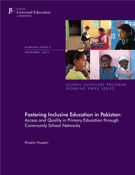 Fostering Inclusive Education in Pakistan: Access and Quality in Primary Education Through Community School Networks