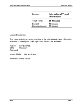 International Travel Information Instructor Outline