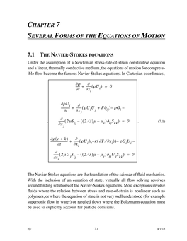 Chapter 7 Several Forms of the Equations of Motion