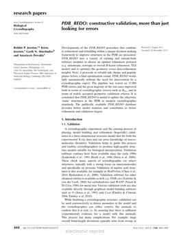 PDB REDO: Constructive Validation, More Than Just Looking for Errors