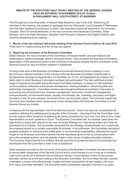 MINUTE of the STATUTORY HALF-YEARLY MEETING of the GENERAL COUNCIL HELD on SATURDAY 24 NOVEMBER 2018 at 10.30Am in PARLIAMENT HALL, SOUTH STREET, ST ANDREWS