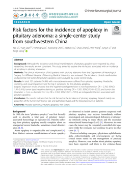 Risk Factors for the Incidence of Apoplexy in Pituitary Adenoma