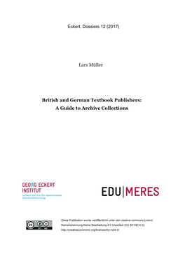 British and German Textbook Publishers: a Guide to Archive Collections
