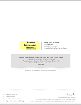 Redalyc.Diversidad Y Endemismo De Los Mamíferos Del Perú