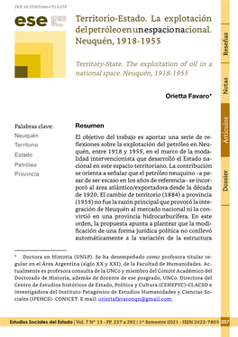 Territorio-Estado. La Explotación Del Petróleo En Un Espacio Nacional. Neuquén, 1918-1955 Reseñas