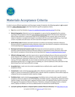 Materials Acceptance Criteria