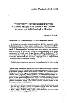 (2000) the FOURTH EUCHARISTIC PRAYER a General Analysis of Its