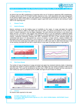 Weekly Epidemiological Report – Week 24, 9Th - 15Th June 2008