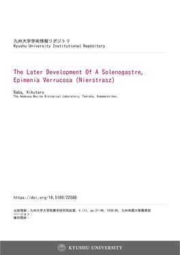 The Later Development of a Solenogastre, Epimenia Verrucosa (Nierstrasz)