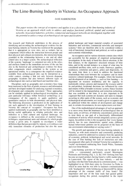 The Lime-Buming Industry in Victoria: an Occupance Approach