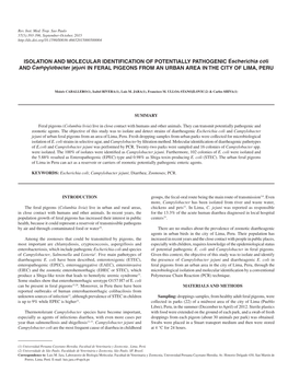 ISOLATION and MOLECULAR IDENTIFICATION of POTENTIALLY PATHOGENIC Escherichia Coli and Campylobacter Jejuni in FERAL PIGEONS FROM