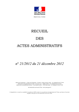 Recueil N°21 Du 21 Décembre 2012