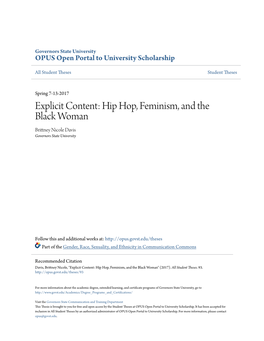 Explicit Content: Hip Hop, Feminism, and the Black Woman Brittney Nicole Davis Governors State University