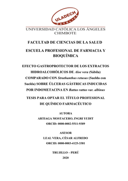 Facultad De Ciencias De La Salud Escuela Profesional De Farmacia Y