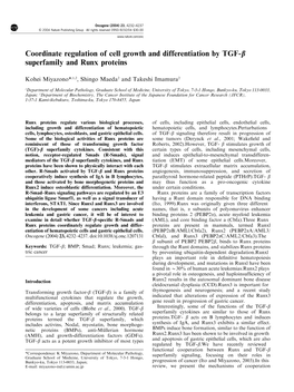 Coordinate Regulation of Cell Growth and Differentiation by TGF-B Superfamily and Runx Proteins