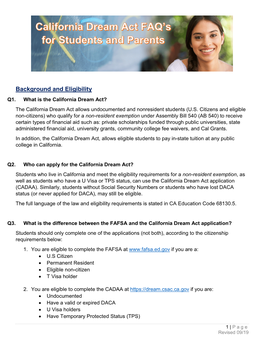 California Dream Act FAQ's