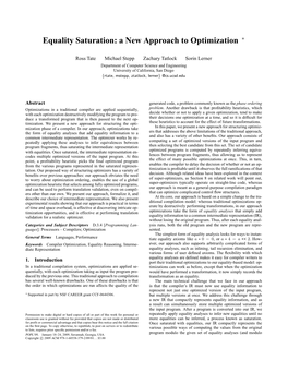 Equality Saturation: a New Approach to Optimization ∗