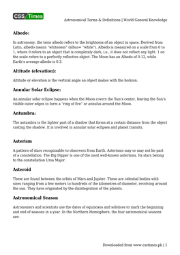 Astronomical Terms & Definitions | World General