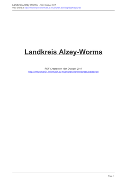 Landkreis Alzey-Worms - 16Th October 2017 View Online At