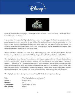 The Mighty Ducks” Returns in a Brand New Series, “The Mighty Ducks: Game Changers,” on Disney+