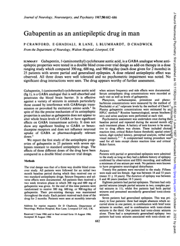 Gabapentin As an Antiepileptic Drug in Man