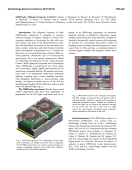 Oreocube: Organics Exposure in Orbit R