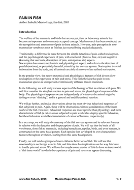 PAIN in FISH Author: Isabelle Maccio-Hage, Fair-Fish, 2005