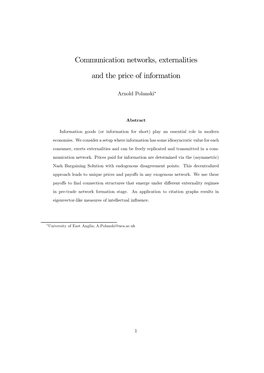 Communication Networks, Externalities and the Price Of
