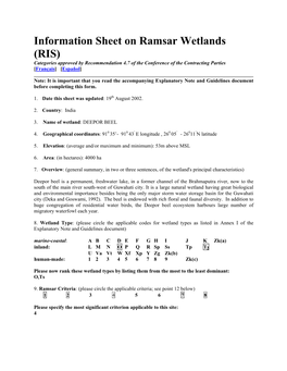 Information Sheet on Ramsar Wetlands (RIS) Categories Approved by Recommendation 4.7 of the Conference of the Contracting Parties [Français] [Español]