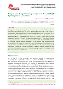 Design of SHA-3 Algorithm Using Compression Box (3200 Bit) for Digital Signature Applications