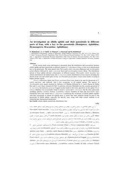 An Investigation on Alfalfa Aphids and Their Parasitoids in Different Parts of Iran, with a Key to the Parasitoids (Hemiptera: A